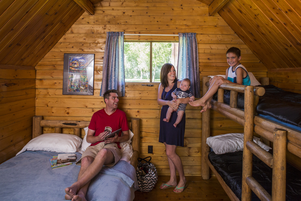 Camping Cabin Inside with Family
