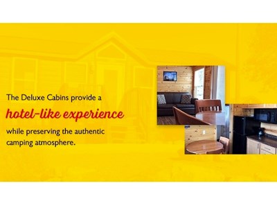 The Deluxe Cabins provide a hotel-like experience while preserving the authentic camping atmosphere. 