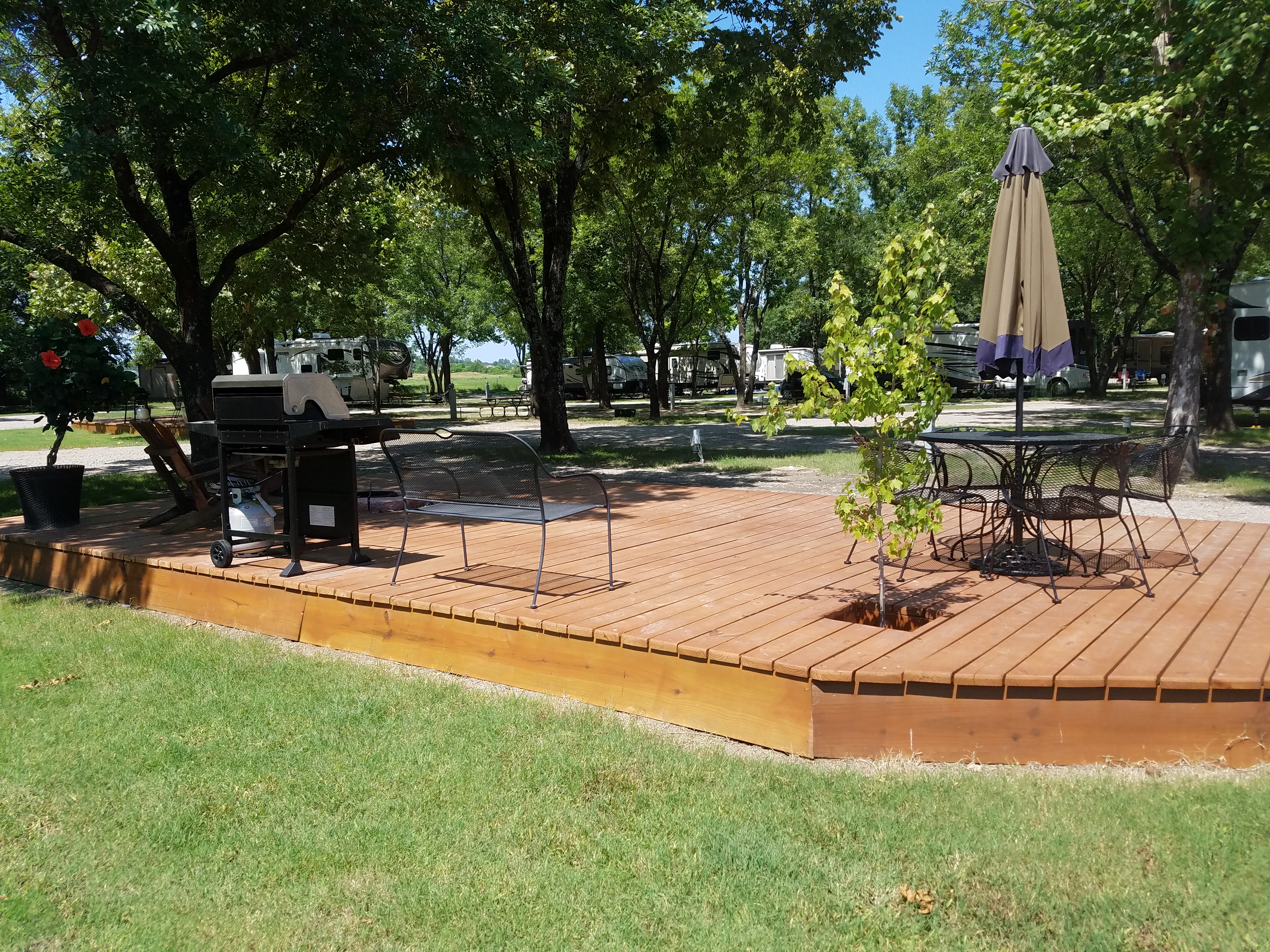 Your private deck comes with a gas grill, table and chairs with an umbrella, adirondack chair and rocker, and built-in fire pit. Just bring the friends, family, and marshmallows!