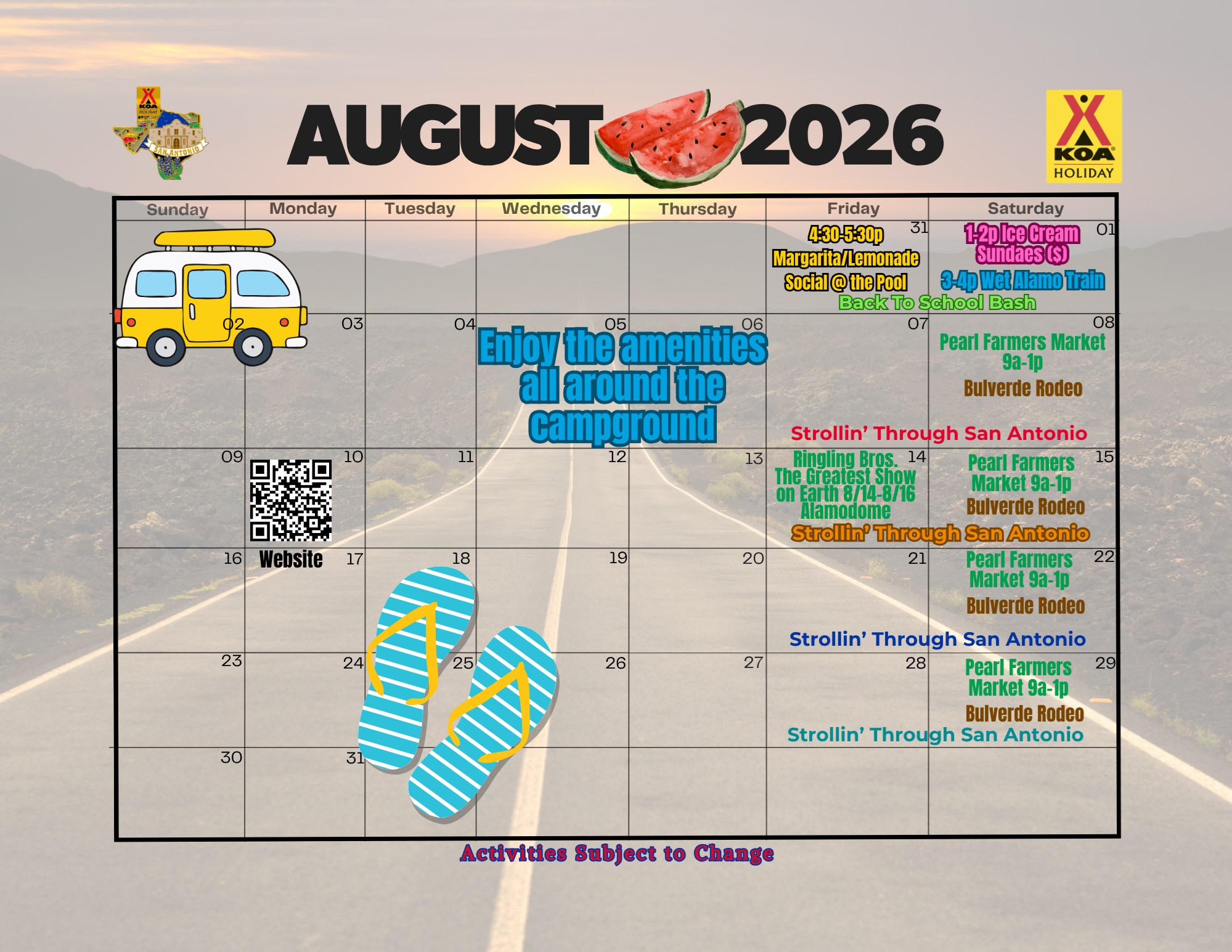 August Activities Calendar Photo