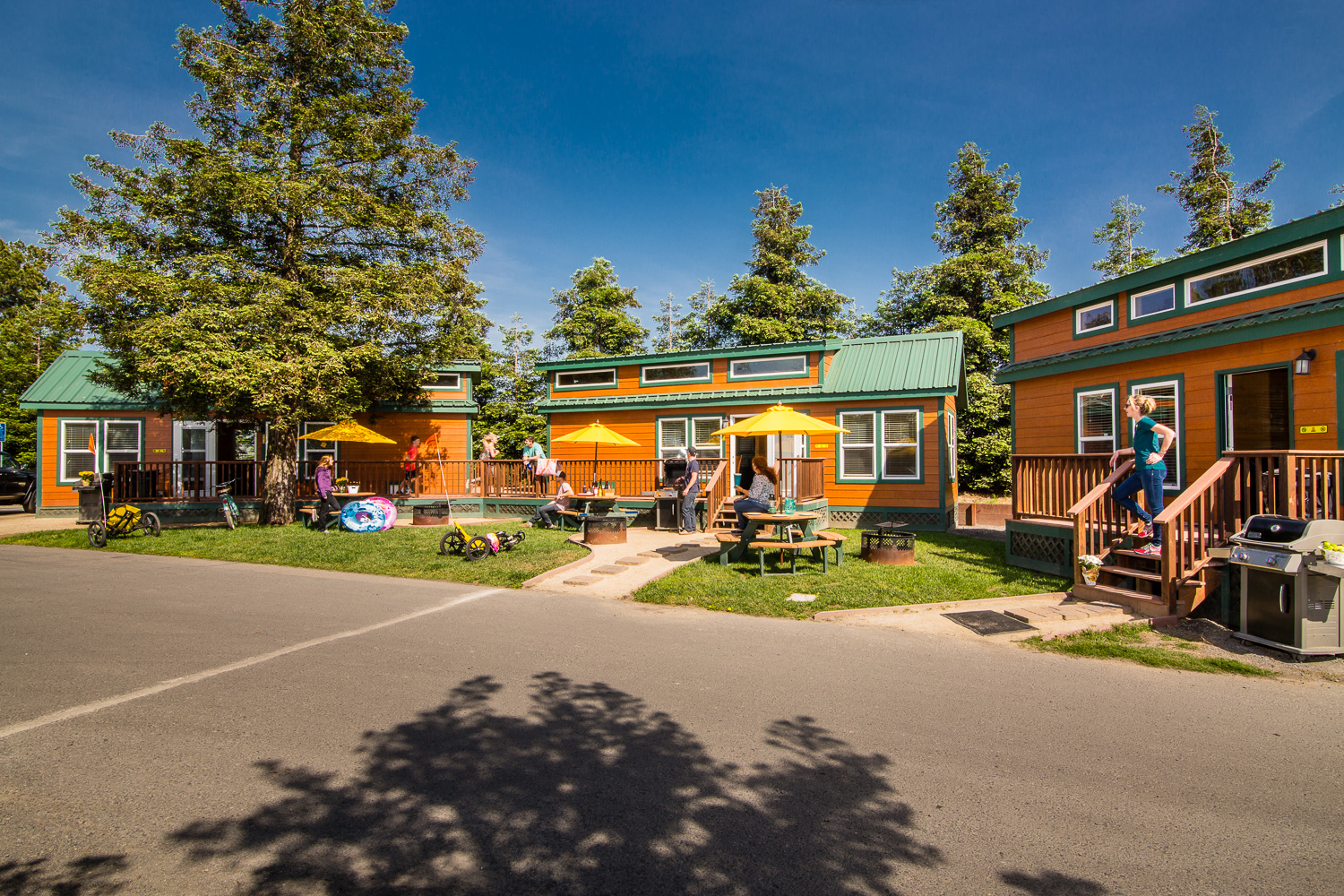With additional floor space, a large bathroom(towels and sundries), private bedroom(with linens), sofa bed(with linens), loft area, gas bbq, picnic table and deck for your enjoyment. These lodges are both accessible and dog friendly.