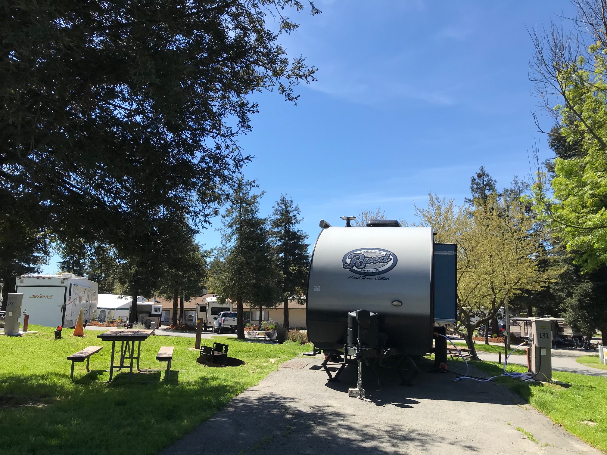 Our back in water and electric sites are an affordable 50 amp site loved by our overnight travelers