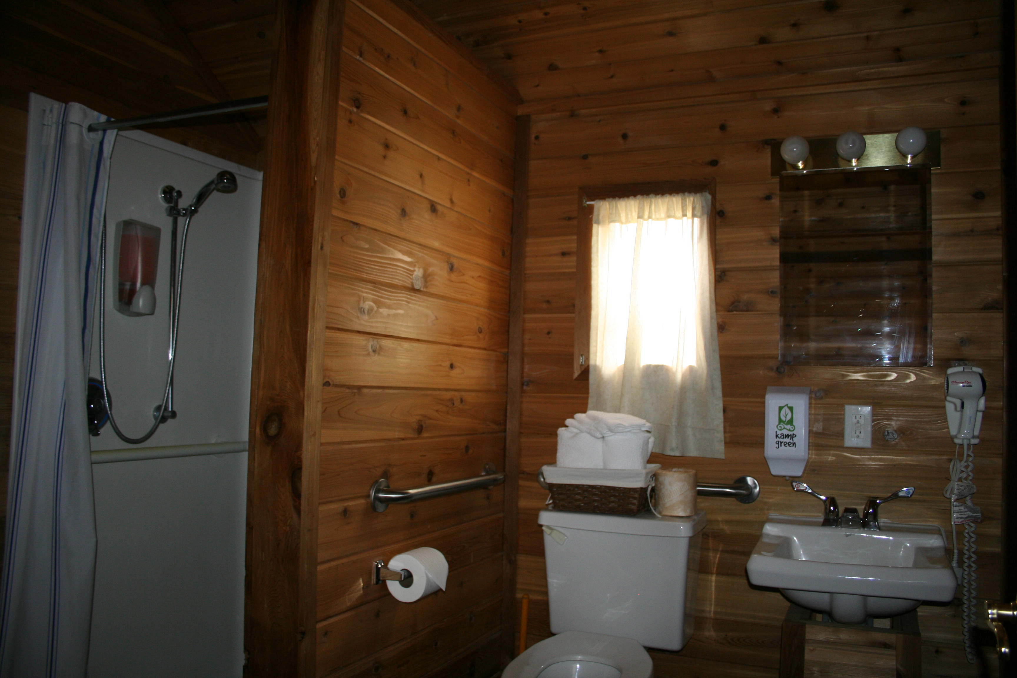 The large bathroom is handicap accessible.