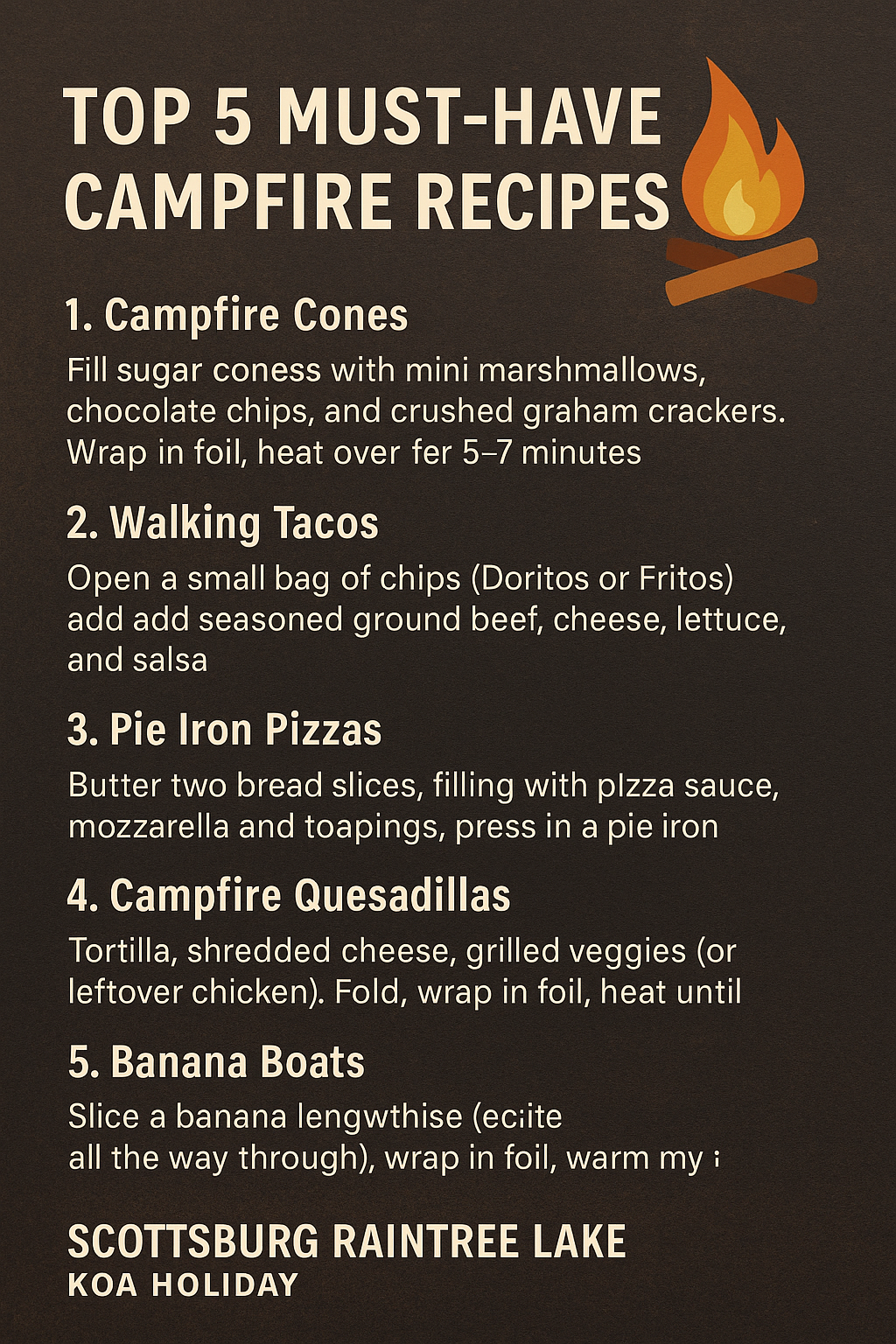Top 5 Must-Have Campfire Recipes for Your Next Stay at KOA!