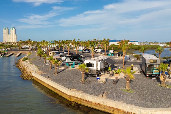 Back-In 50/30 AMPS FHU KOA Patio®, Waterfront - Aerial View