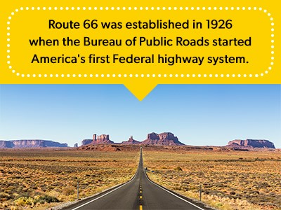 Route 66 with mountains in the background