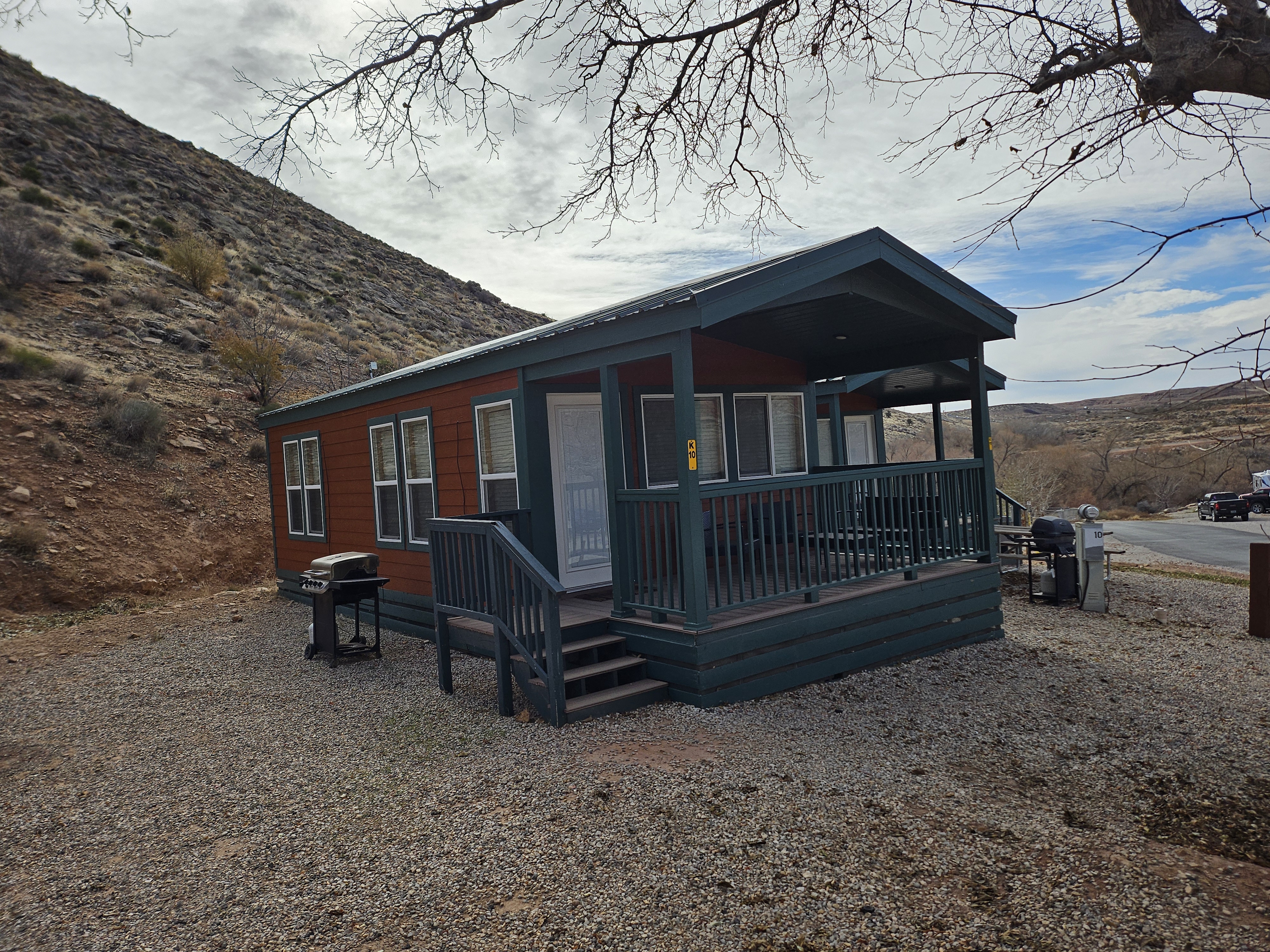 Winter view of the Deluxe Family Lodge
