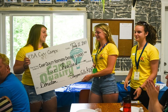Karli, Jenna, and Merissa presenting the check - 2017