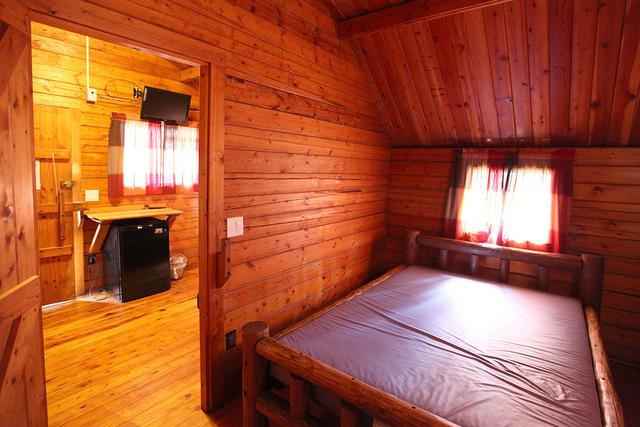 Two room camping cabin interior