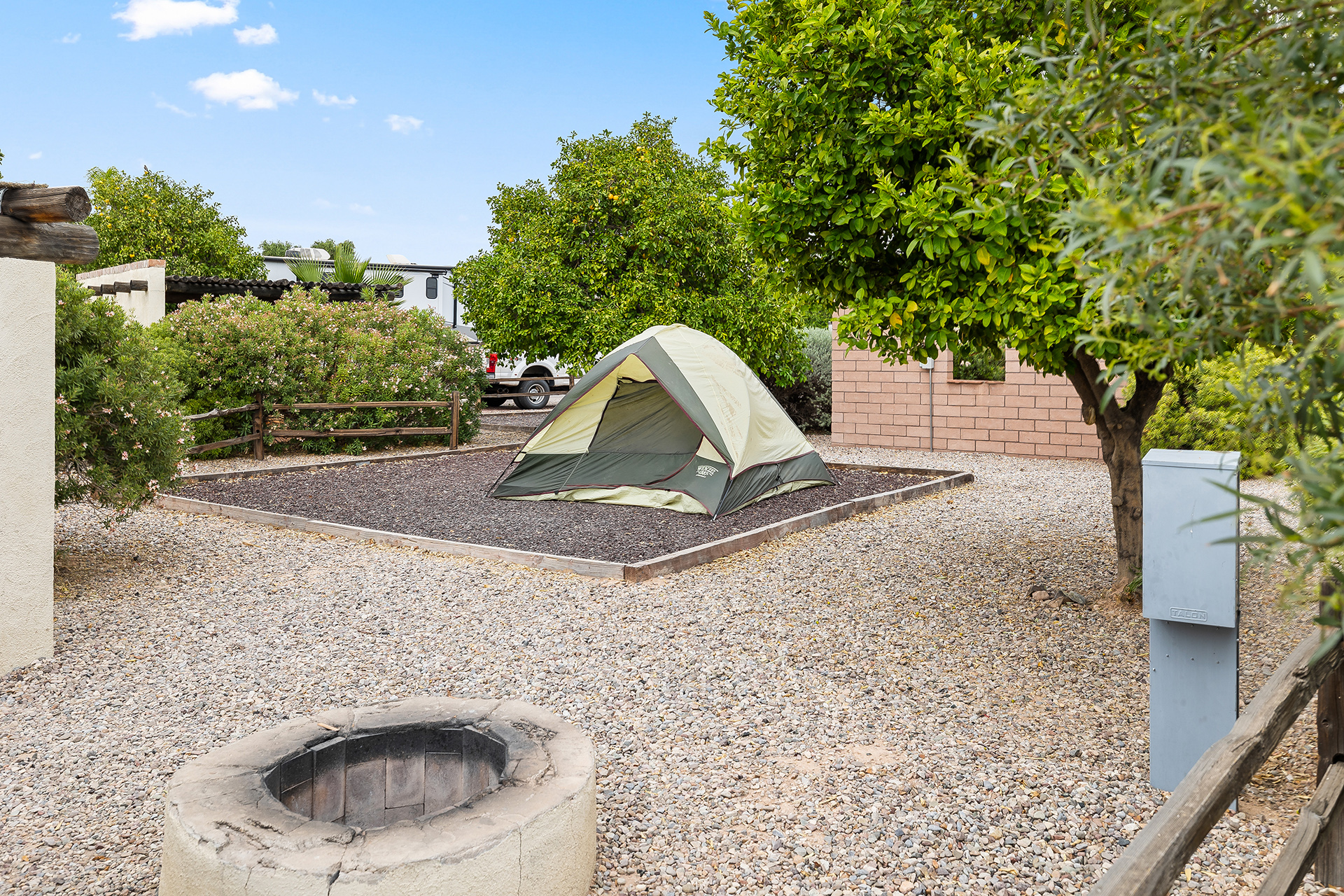 Tent Site, Water/Electric – Mulch Tent Pad