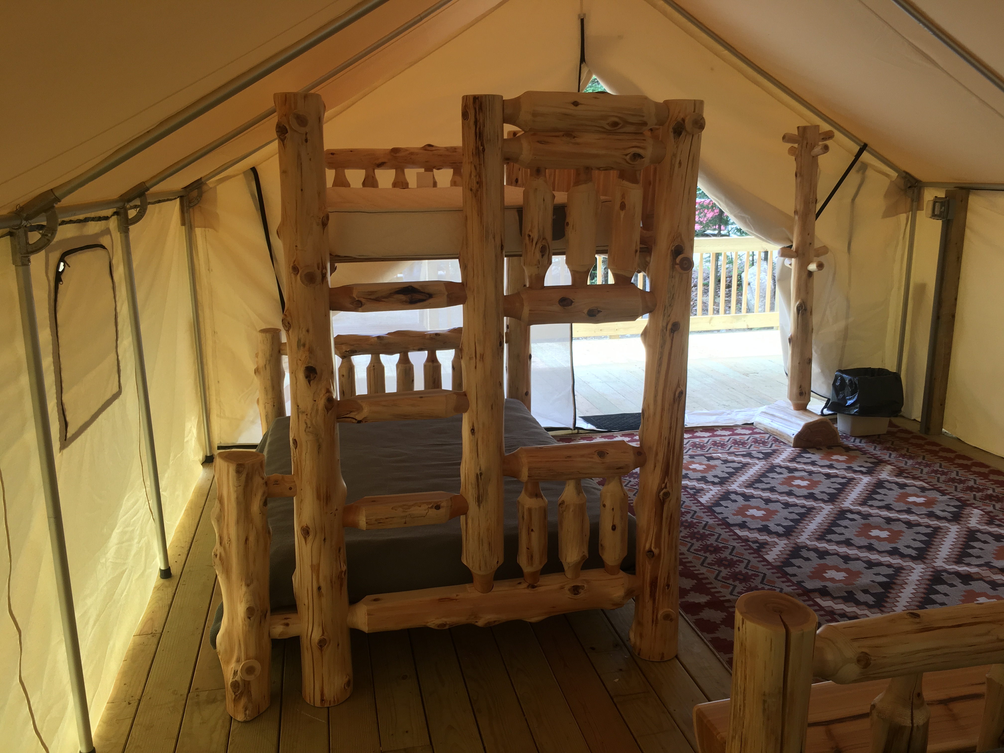 Bunk beds in glamping tent
