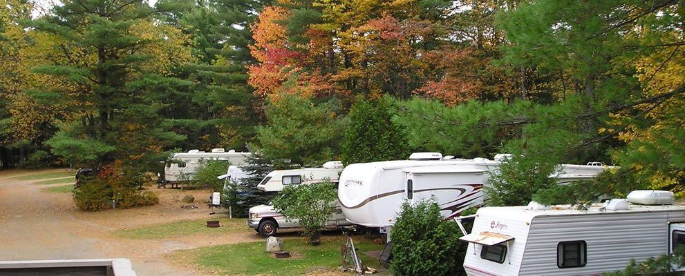 Backin sites close to main building and pool
