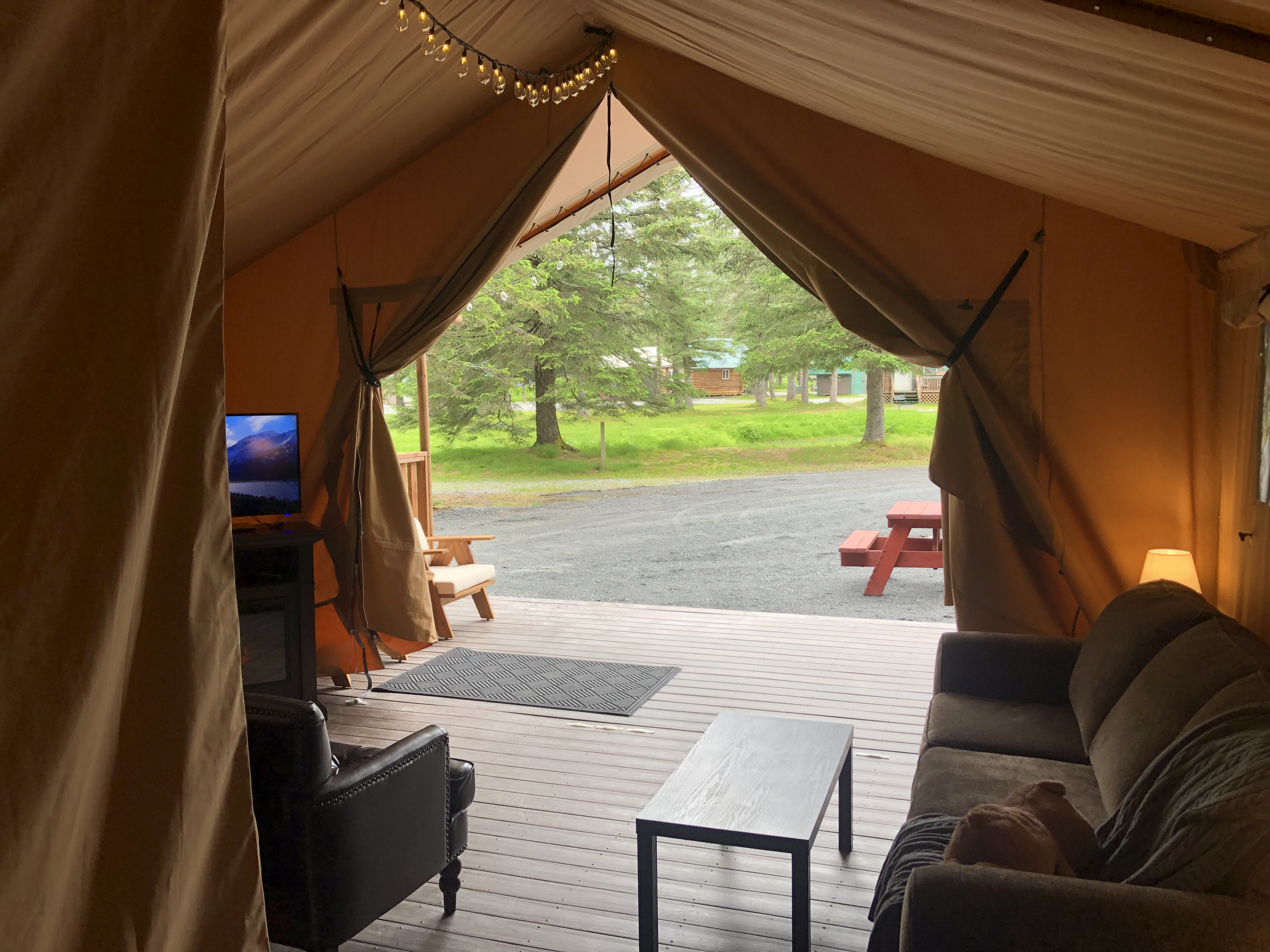 4 Person Glamping Tent Living Room View To Outside Front Fully Open