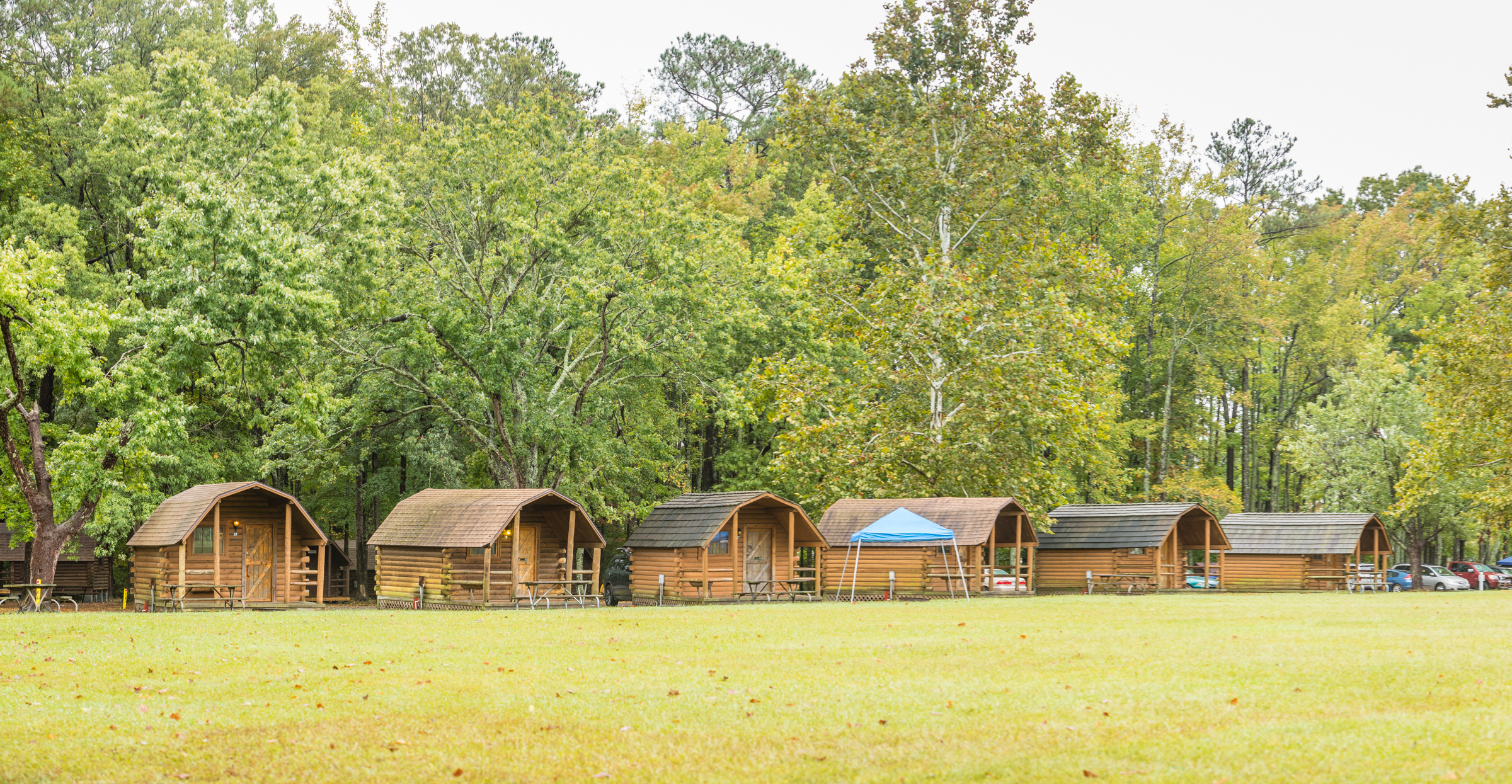 Camping Cabins in spacious grassy field