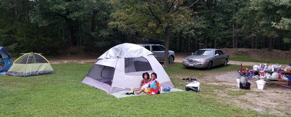 Tent sites behind office