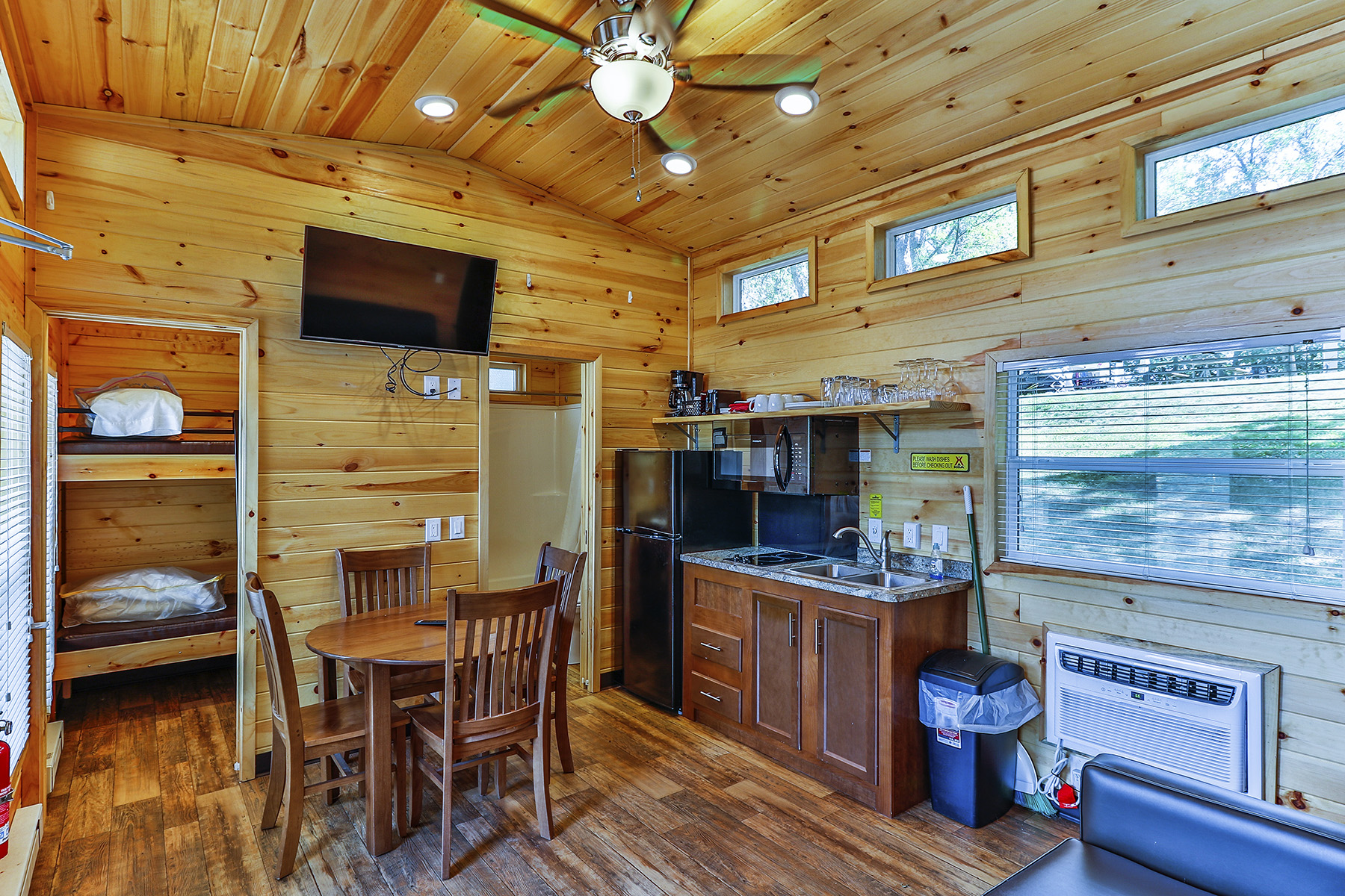 Wisconsin Dells KOA Deluxe Cabin Interior with Kitchen