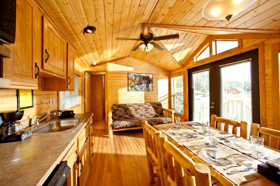 Wisconsin Dells KOA Deluxe Cabin Interior with Kitchen
